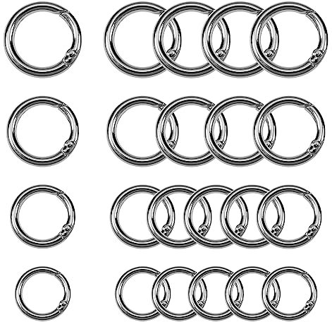 TOAOB 20 Stück Runde Karabinerring Frühling Sprung Ringe 20mm bis 35mm Runde Karabiner O Ring Karabinerhaken Zinklegierung Silber für Schlüsselanhänger Halter Taschen Geldbörsen Tragetaschen