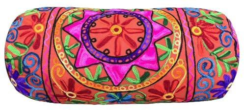 Original Kikan Funda de cojín de algodón bohemio de 46 x 18 cm, diseño de Takiya redondo para yoga, meditación, bordado, espalda y cuello, funda de almohada vegana (solo fundas)