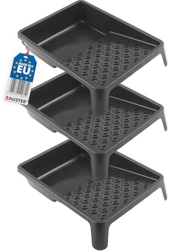 BAUSTER® 3 x Farbwanne 320 x 250 mm Farbschale aus Kunststoff Lackierwanne Maler Lackierschale mit handlichem Griff große Lackschale leichtes Malerzubehör Lackwanne Malerbedarf Schwarz (3 Stück)