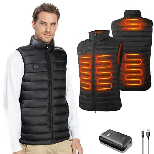 seenlast Chaleco Calefactable Hombre Mujer con Batería 10000mAh, 4 Zonas Calefactables 3 Niveles Temperatura Ajustables, Lavable, Chaleco Térmico Sin Mangas Ligera de Invierno para Exteriores