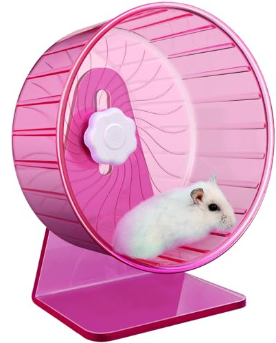 Rueda de hámster, rueda silenciosa para hámster, rueda silenciosa, ruedas de ejercicio para hámsters, soporte ajustable, rueda de práctica para hámster, rueda de rata tranquila (Φ 14 cm, rosa)