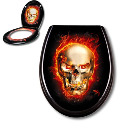 XINZI Toilettendeckel mit Absenkautomatik Antibakteriell WC Sitz Klodeckel mit Quick Release Funktion Abnehmbar Oval Klobrille Toilettensitz mit Softclose WC Deckel aus Duroplast (Böser Ritter)