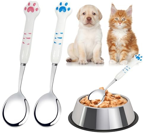 EQLEF Cuillère à Nourriture pour Animaux de Compagnie, Patte de Chat Peut cuillère en Acier Inoxydable pour Chien pour Nourrir Les Aliments humides pour Animaux de Compagnie (Rose, Bleu)