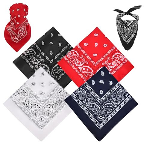 4 Stück Bandana Damen Herren Bandana Set, Halstuch Herren, Piraten Kopftuch Haarschal in Paisley Muster Bandanas Damen, Paisley Bandanas Headwear Haar Schal Kopf Biker (Weiß, Schwarz, Rot, Navy blau)