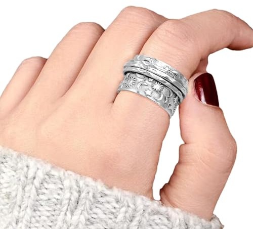 Anneau Fidget Sun Moon et Star Spinner - Anneau de Fidget Rotatif Lune et Étoile Anti-Stress Anneau d'Anxiété - Bague en Acier Inoxydable Anneau Pivotant Anxiété Engagement Bagues de Fiançailles en Ac