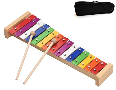 NEWFUN Xylophon für Kinder - Glockenspiel Mit 15 Tönen, Early Learning Instrument in Regenbogenfarben, Erhellendes Musikspielzeug für Babys und Kinder + Schwarze Tasche