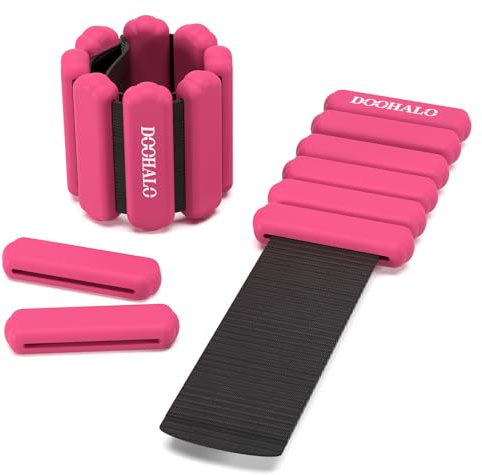 DOOHALO Lot de 2 poids de cheville et de poignet réglables pour femme, pour la marche, le pilates, le yoga, l'aérobic, 0,9 kg par lot (rouge)