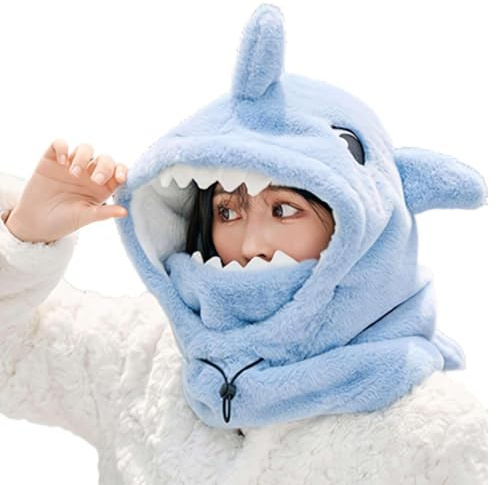 Ski Helmet Cover,Cute Shark Hood Ski Mask,for Women Men Riding Skiing Climbing (Blue)