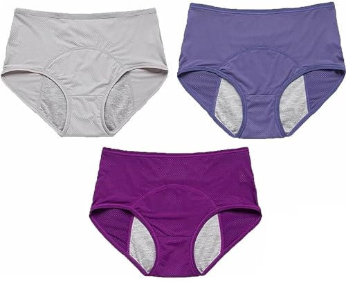 Damen Periodenhose Mittelhohe Taille nach der Geburt Unterwäsche Auslaufsichere Menstruations-Baumwollhöschen 3er-Pack (Muss mit Tampons verwenden)