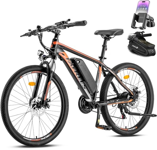 Fafrees Bicicletta Elettrica 26 Bici Elettrica Mountain Bike 21 Velocità Batteria Rimovibile 36V13.5Ah EBike Uomo Donna Adulti, Freni a Disco Meccanici, Autonomia di 80-100km, Nero, Porta Telefono