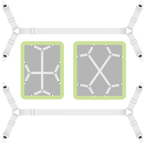 KUOFANY 2 Tensores de Sábanas Ajustables,Sujeta Sabanas Bajeras,Ajustables y Elásticos, con Clip de Metal (70-280 Cm), Correas Tensoras para Sábana con Cintas Largas para Sábanas sin Arrugas