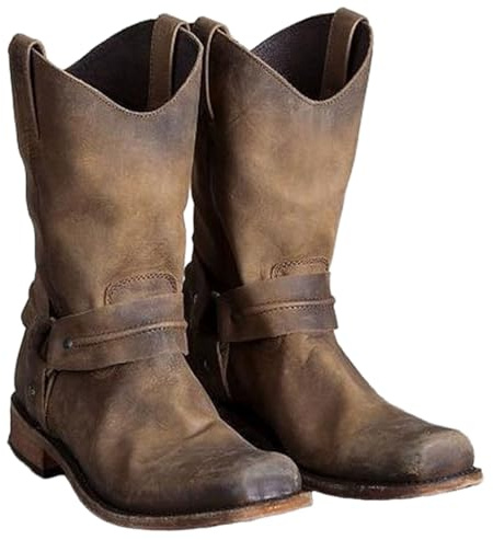 BININBOX Botas Ecuestres De Tiro Medio para Hombre Botas Vaqueras Estilo Vintage de Mujer Botas de Tacón bajo de piel (Marrón, Adulto, 44, Números, Sistema tallas calzado EU, mediano)