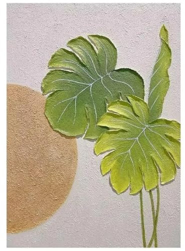LMAIWANG Grande decorazione da parete in tela con foglia verde, moderna e semplice pittura a olio astratta, decorazione da parete con quadro, 30x45 cm senza cornice