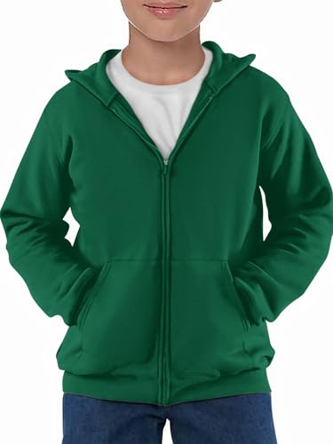 Haloumoning Felpa con cappuccio per ragazzi, a maniche lunghe, con chiusura lampo, tinta unita, sportiva, casual, con cerniera, verde scuro, 11-12 Jahre