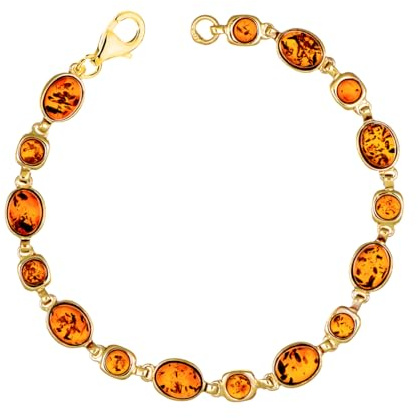 Sakrami Bracelet femme en argent 925 doré ambre doré ovale brillant + emballage avec dédicace gravée - Idée cadeau pour anniversaire, fête des mères, Noël