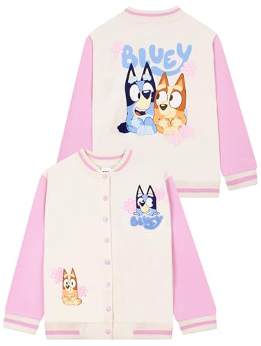 Bluey Bomber Jacket, Long Sleeve Varsity Jacket, Cute Girls Jackets For Summer Or Winter, Pink 3-4 Years