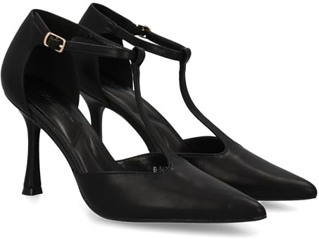 shoes&blues.es 94922 Stiletto de Tacon Fino, Diseno Elegante. Zapato de Salon con y Punta Afilada,Cierre de Hebilla.Ideal Otono Invierno. Negro Talla 40