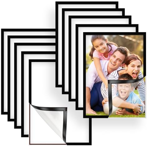 Bohrma 10 stycken magnetramar a4 självhäftande magnetfotoram vikbar 32,5 x 24 cm transparent informationsram för annonser affisch väggdekoration svart kant