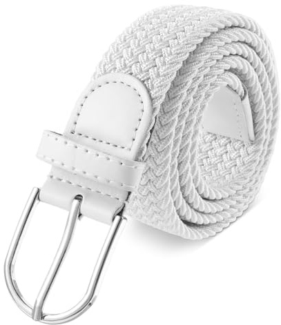 Tucnoeu Vitt golfbälte för män, stretchflätat herrbälte, golfbälten för män, elastiska vävda bälten för vardagliga jeans och shorts