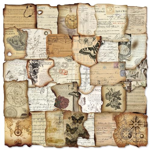 Vintage Journaling Sticker Set, 100 Pieces Scrapbooking Accessories with Antique Patterns, Distressed Edges for Planners, Diaries (Burnt Collage)