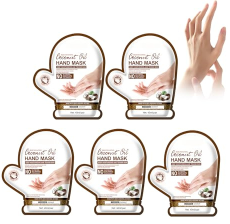 Maschera Mani 5 Paia, Guanti Idratanti al Siero e Vitamine per Rigenerazione – Ideale per Mani Secche e Screpolate, Effetto Sbiancanti e Antietà, Ripristino della Morbidezza