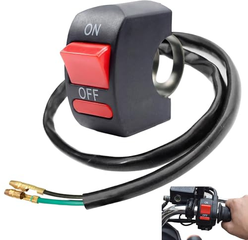 Interrupteur 12V Étanche Guidon ON/OFF Deux Fils pour Moto Quad Scooter, Bouton Rouge Coupe‑Circuit et Éclairage, Compact 22mm