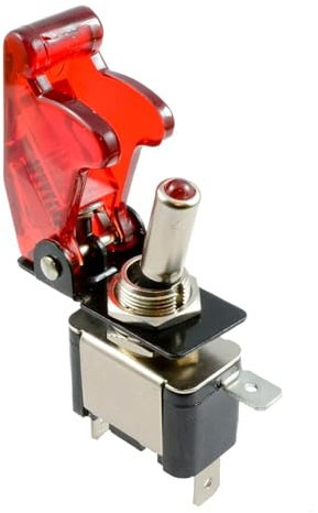CABLEPELADO - Interruptor de Palanca de Metal 12V 20A | Funcionamiento SPST ON/OFF | Interruptor Basculante con Tapa de Seguridad y LED Rojo | Conexión 2 Pines para Dispositivos Eléctricos