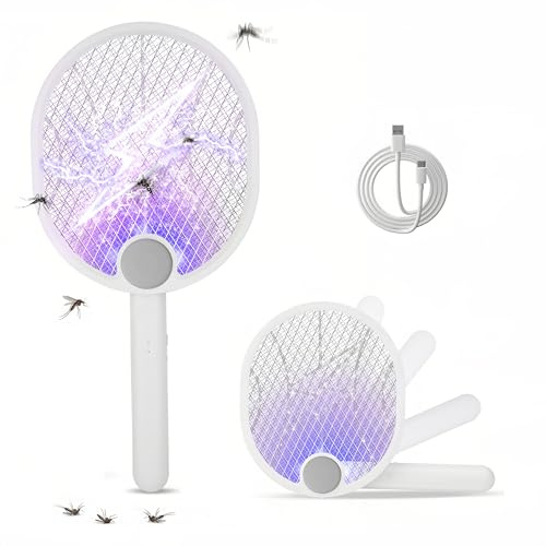 Cyowoyre Electric Fly Swatter, 180° Foldable Fly Zapper Killer 4000V Mosquito Bug Zapper 5 Layers Mesh with USB-C Cable for Rechargeable 1500 mAh, Portable Insect Killer for Home, Camping & Outdoor