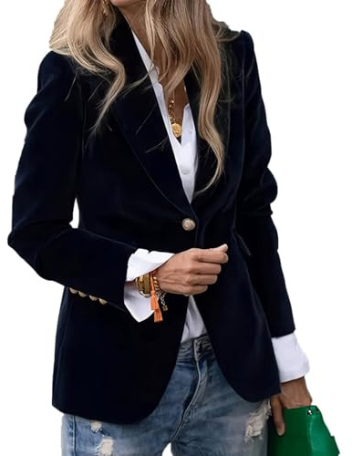 Women's Velvet Blazer Business Casual Suit Jackets Button Up Lapel Long Sleeve Blazers Work Office Coats Top Black