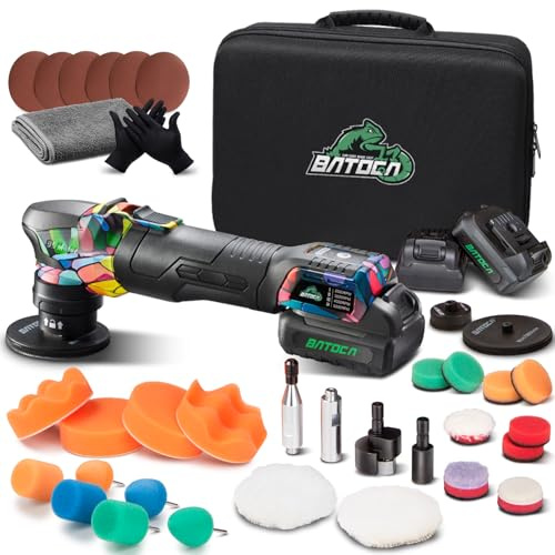 BATOCA S4 Cordless Mini Car Polisher Buffer Sander Rotary & Dual Action Polishing Machine Brushless Motor 2 2.5Ah Battery for Car Floor Detailing Buffing 1inch 3inch Polish Kit 4 Speeds 2000-5500PRM