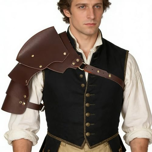 SJTJSPX Armure d'épaule en Cuir PU Médiéval Harnais Corps Poitrine Homme Shoulder Armure Cosplay Guerrier Viking Chevalier LARP Épaulette Réglable Steampunk Gothique Costume Halloween Deguisement