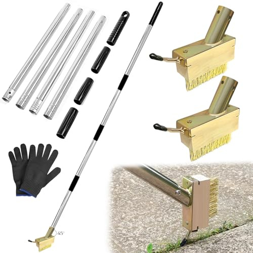 TZEKING Escoba de Alambre de Acero,2 Piezas Escoba de Alambre con Mango Telescópico,Escoba de Alambre con Mango Largo,Cepillo de Alambre para Escoba,Escoba metálica de Jardin,para Eliminar de Musgo