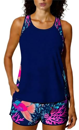 Traje de baño Tankini para Mujer con Top Acolchado y Shorts de Corte Holgado, Dos Piezas con Bolsillos Laterales, Ideal para natación y Playa, Tallas L a XXL