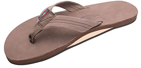 Rainbow Sandals Men's Premier Leather Single Layer with Arch Wide Strap, Expresso, Large / 9.5-10.5 D(M)