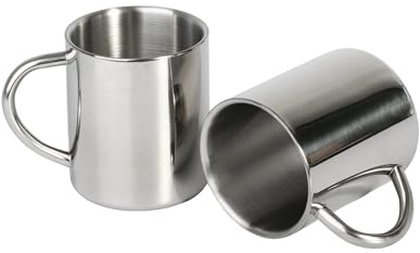 IMEEA® Tea Cup Stainless Steel Double Wall Mugs 300ml(11oz) for Drinking Tea Coffee Hot Soup Set of 2