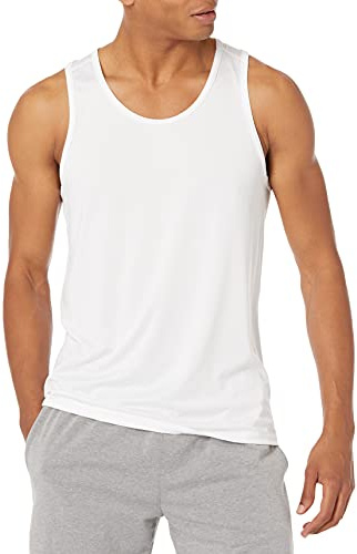 Amazon Essentials Camiseta Deportiva, Ligera y Elástica de Secado Rápido sin Mangas Para Gimnasio Hombre, Blanco Brillante, S