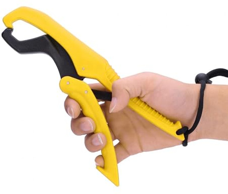 Alomejor Portable de Pêche Poisson Flottant à Lèvres Grip Préhenseur Pince à Poisson avec Pince à lèvre en ABS pour Poisson à Pince à pêche Flottante avec Corde réglable(S-Jaune)