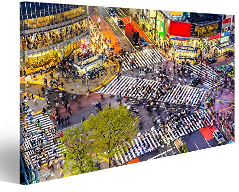 Bild Bilder auf Leinwand Tokio Japan Blick auf Shibuya Crossing, einen der belebtesten Zebrastreifen der Welt. Wandbild Poster Leinwandbild RNK