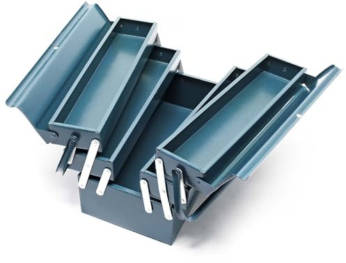 Wiltec Werkzeugkiste 530x200x200mm aus Stahl mit 5 Fächern, beständiger Werkzeugkasten mit Handgriff, Werkzeugbox