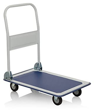hjh OFFICE 830022 Carry Chariot de Transport Pliable en métal Bleu/Blanc 73 x 48 cm Charge maximale 150 kg