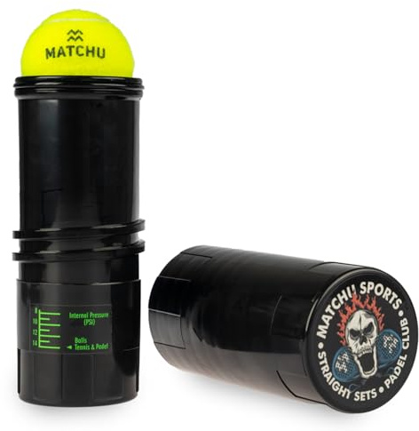 MATCHU - Regolatore di Pressione Per Palline da Padel e da Tennis - Portapressione - Ripristinatore di pressione - Pressurizzatore di palline - Prolunga la vita - 22x8,3x CM - Edizione PRO - Nero