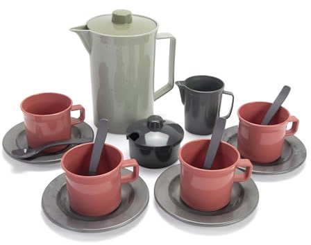 Dantoy 2680 - Green Bean Kaffeeservice im Netz, 17 Teile | hergestellt aus Recyclingmaterial | zufällige Farbzusammenstellung