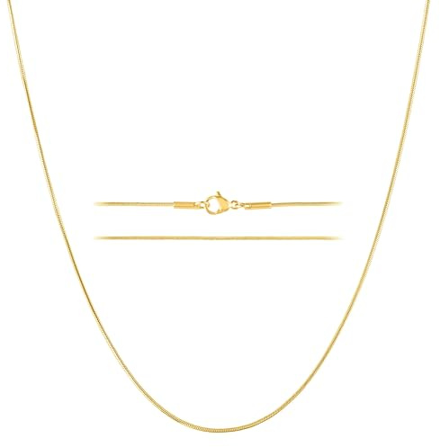 KISPER 24k Gold Snake Chain Necklace – Thin, Dainty, Gold Plated Stainless Steel Jewelry for Women & Men with Lobster Clasp, 20”