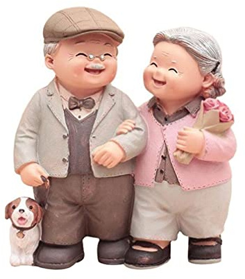 WINOMO Pareja estatuas de figuras de resina aniversario de bodas de ancianos esculturas de cake toppers