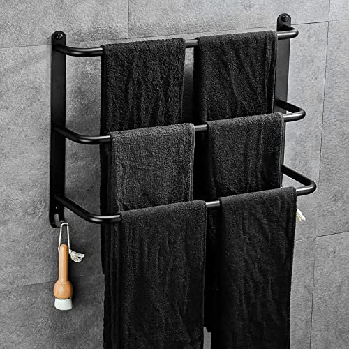 Yeegout Porte-Serviettes en Acier Inoxydable à 3 Niveaux sans perçage pour Porte-Serviettes pour Salle de Bain Cuisine et Toilettes Noir