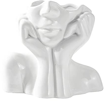 Kopf Gesicht Vase Blumenvase Keramik Vasen Moderne Kreativität Gesichtsvase, Weiße Blumenvase Weibliche Kopf Form Blumentopf Für Wohnzimmer, Schlafzimmer, Büro, Café Usw
