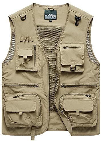 Beokeuioe Herren Outdoor Weste mit Reißverschluss Jagd Fotografie Wandern West Sommer Ärmellos Jacke Vielen Taschen Anglerweste Frühlingsjacke Jungen Jacke