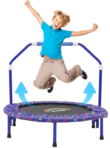 36'' Kids Trampoline Mini Noise-Free Trampoline Foldable Bungee Rebounder with Adjustable Foam Handrails and Safety Padded Protective Cover Practice Jumping Indoor,Outdoor,Garden for Boys Girls