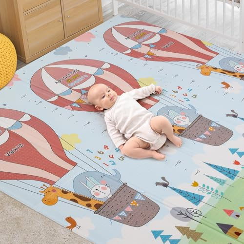 Tappetino da Gioco per Bambini, Tappeto Gioco Neonato, Tappeto Bambini Reversibile, Non Tossico, Fondo in Schiuma XPE, Pieghevole, Impermeabile, per Sviluppo Sensoriale, Palloncino (200 * 180cm)