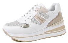 QUEEN HELENA Sneakers Alte con Zeppa Scarpe da Ginnastica Leggere Casual Donna X30-17 (Bianco, Sistema Taglie Calzature EU, Adulto, Donna, Numero, Media, 39)